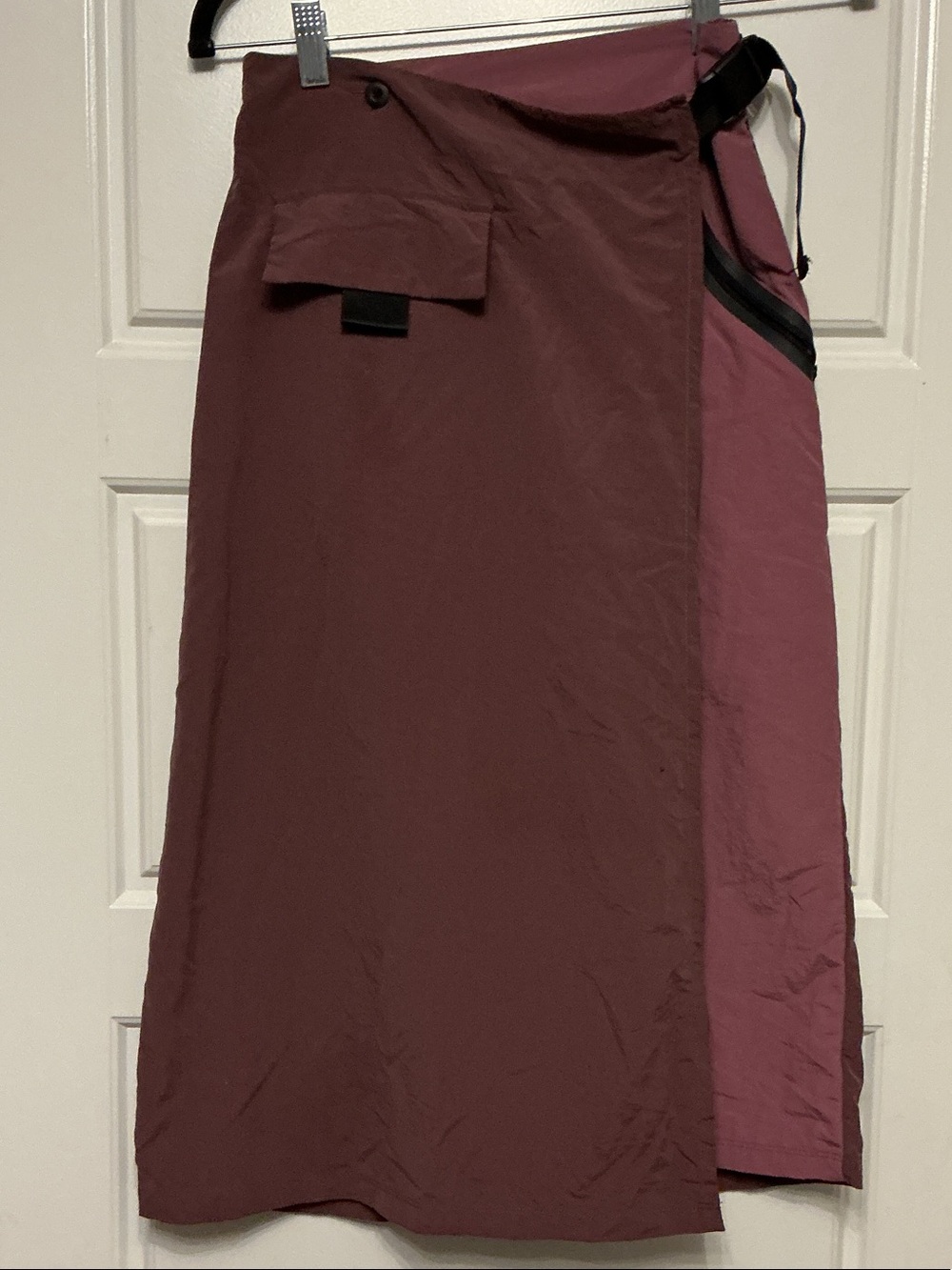 Nike Two-Tone Sportswear Tech Pack Wrap Midi Skirt in Burgundy and Dusty Rose
